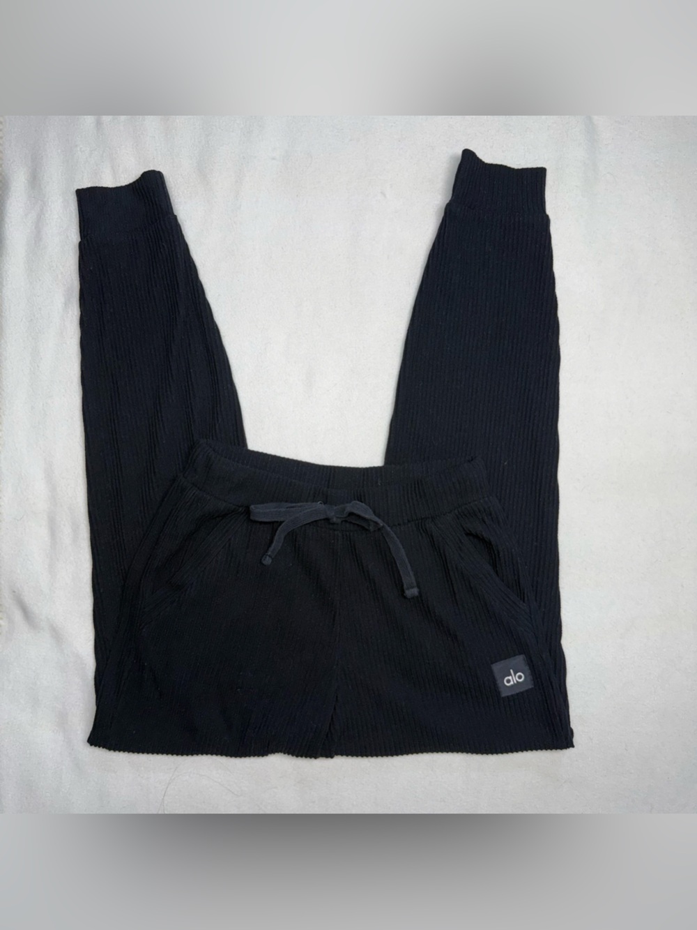 ALO Yoga Black Ribbed Drawstring Joggers
